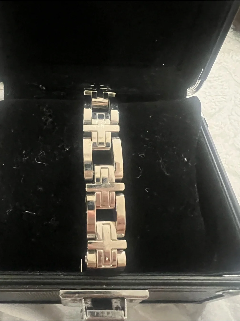 Simmons Jewelry Co Silver Link Cross Motif Bracelet - Men’s Jewelry